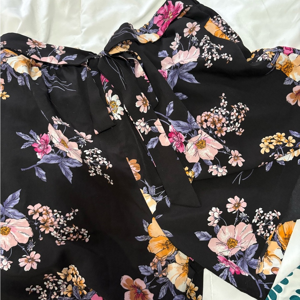 SHEIN Black Floral Shorts with Pink and Cream Details